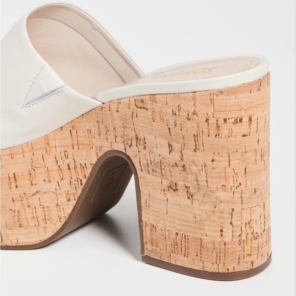 SCHUTZ Dalle Cutout Sandals Cream Cork Block Heel Platform Mules Shoes Size 9.5 - Picture 5 of 12